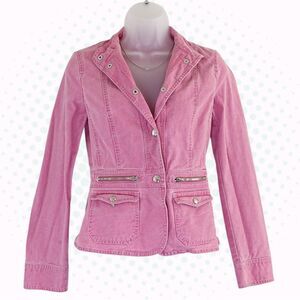 Weekend Max Mara Y2K Bubblegum Pink Denim Moto Jacket Size 2